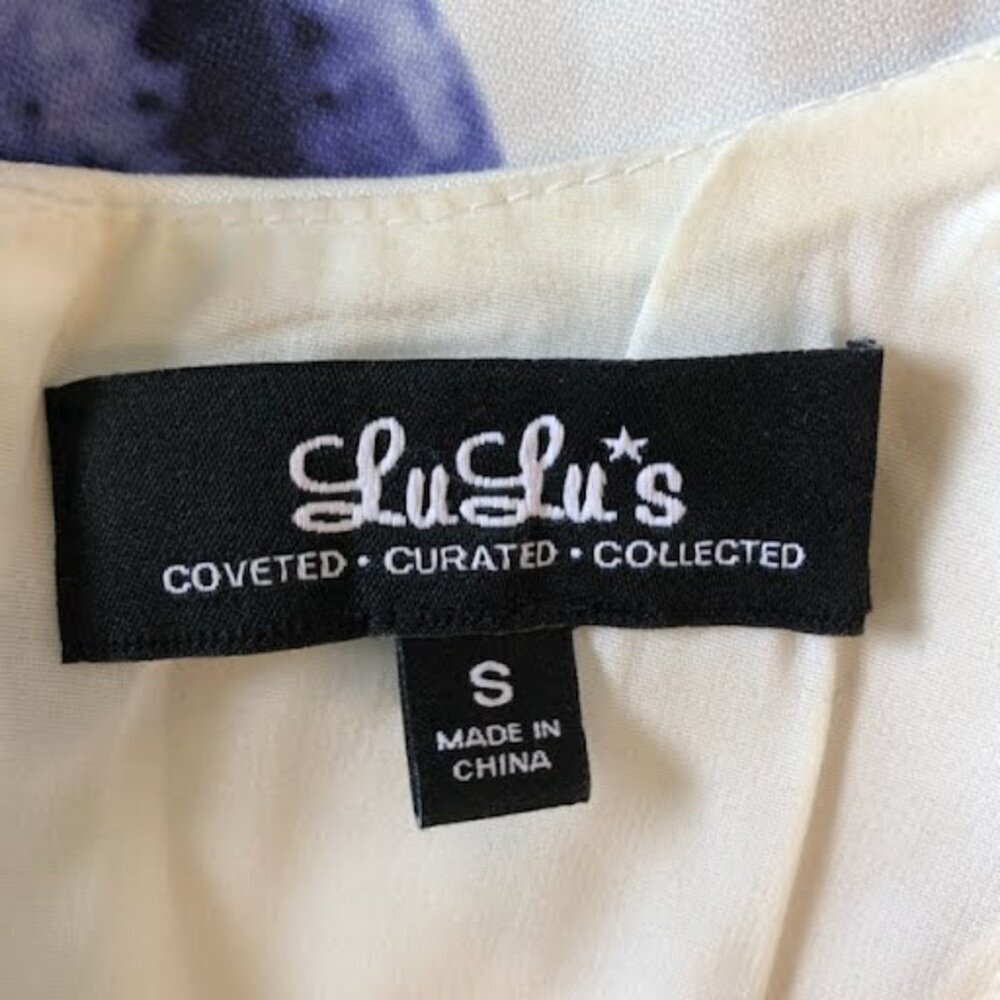 New LULU'S Seeing Chic Blue White Watercolor Sleeveless Racerback Skater Dress S - Picture 8 of 8